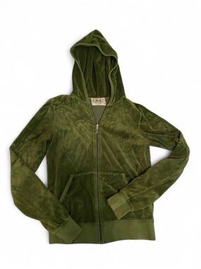 Juicy Couture Olive Green Velour Zip-Up Hoodie